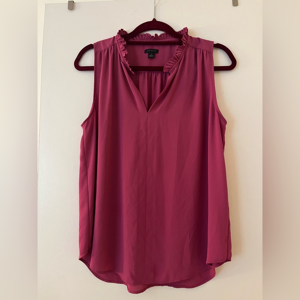 Ann Taylor Sleeveless Ruffled Blouse - Burgundy